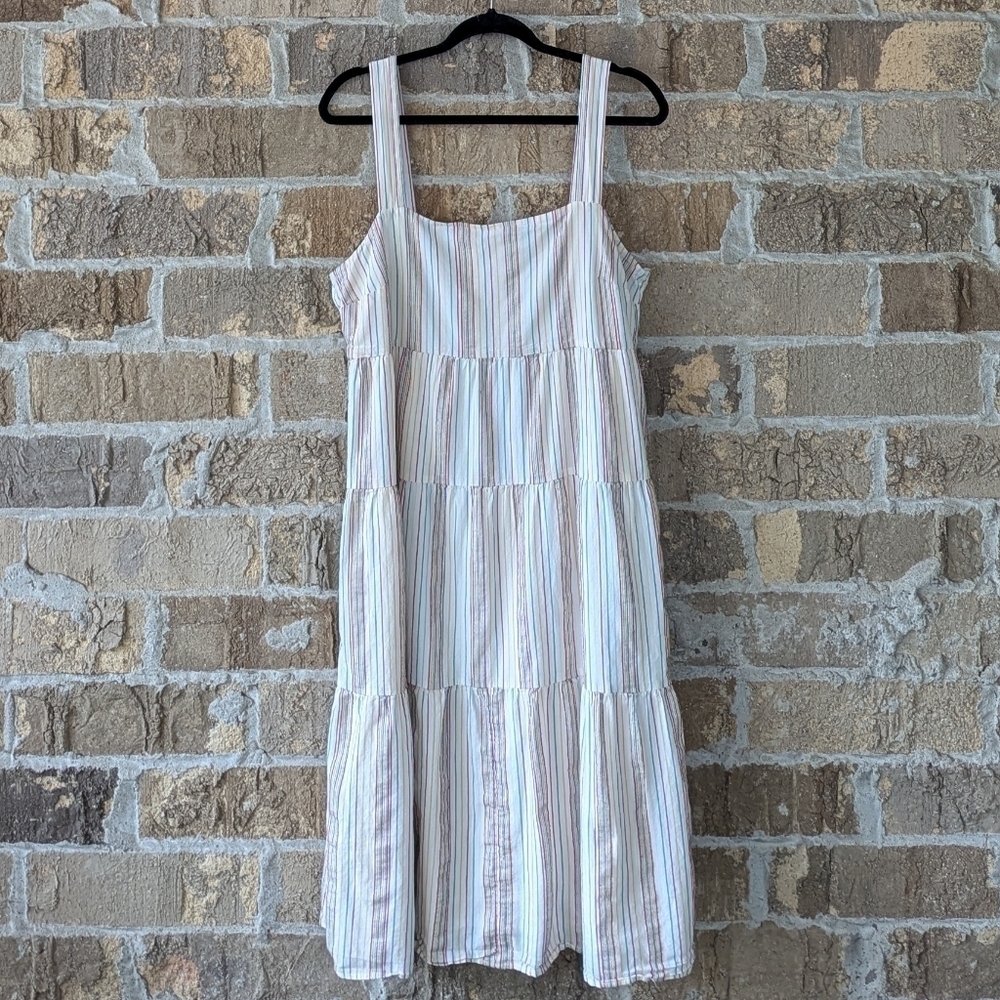 Madewell Button-Back Tiered Dress in Textural Rainbow Stripe Size 12